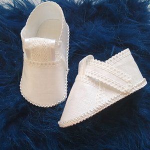 Linen Hand Made unisex baby booties shoes